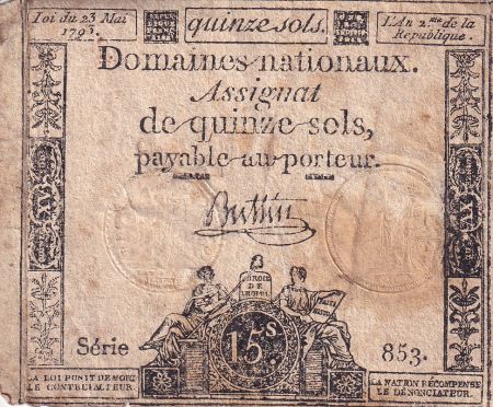 France 15 Sols - Liberté et Droit (23-05-1793) - PTTB - Sign. Buttin