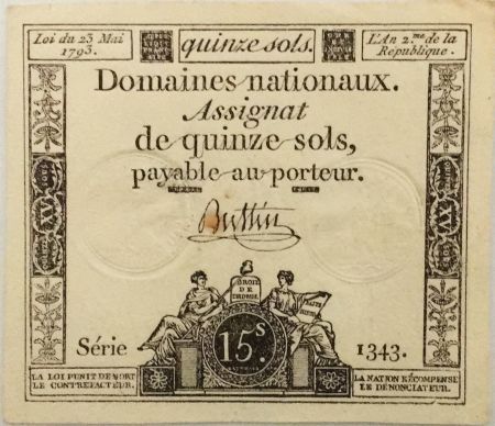 France 15 Sols Liberté et Droit (23-05-1793) - Sign. Buttin - Série 1343 - SUP