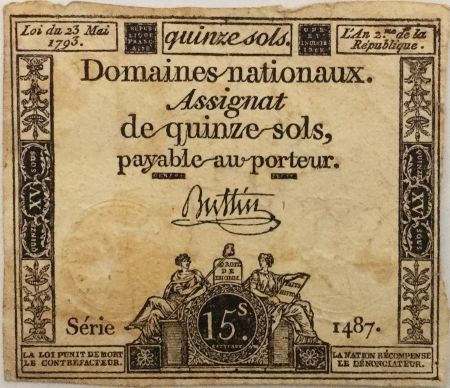 France 15 Sols Liberté et Droit (23-05-1793) - Sign. Buttin - Série 1487 - TB