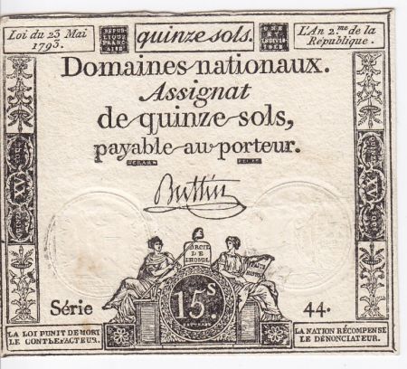 France 15 Sols Liberté et Droit (23-05-1793) - Sign. Buttin - Série 44