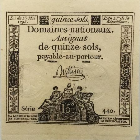 France 15 Sols Liberté et Droit (23-05-1793) - Sign. Buttin - Série 440 - TTB