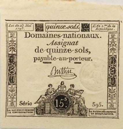 France 15 Sols Liberté et Droit (23-05-1793) - Sign. Buttin - Série 595 - SPL