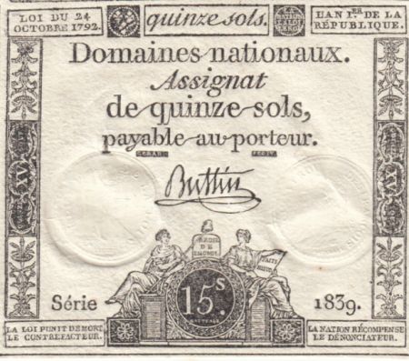 France 15 Sols Liberté et Droit (23-05-1793) - Sign. Buttin
