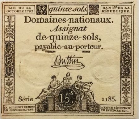 France 15 Sols Liberté et Droit (24-10-1792) - Sign. Buttin - Série 1185 - PSUP