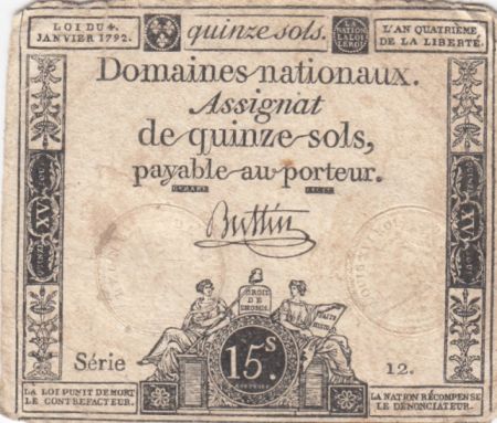 France 15 Sols Liberté et Droit 04-01-1792 Série 12