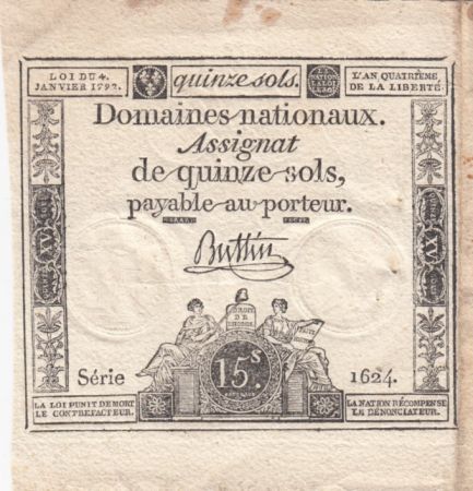 France 15 Sols Liberté et Droit 04-01-1792 Série 1624