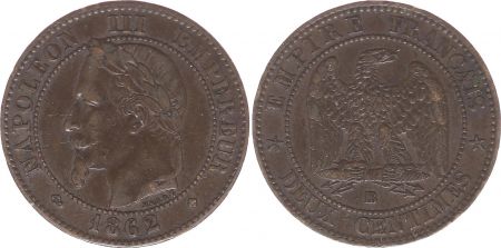 France 2 Centimes Napoléon III - Tête laurée - 1862 BB Strasbourg