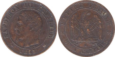 France 2 Centimes Napoléon III - Tête nue - 1855 B Rouen