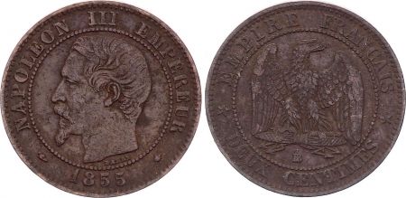 France 2 Centimes Napoléon III - Tête nue - 1855 BB Strasbourg - Chien