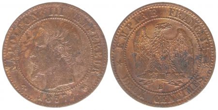 France 2 Centimes Napoléon III - Tête nue - 1857 B Rouen