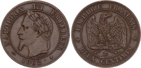 France 2 Centimes Napoléon III Tête Laurée - 1862BB Strasbourg