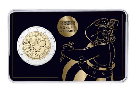 France 2 Euros Commémo. France 2019 - 60 ans d\'Astérix - coincard  Obélix rend hommage à son ami Astérix en lui sculptant une mo