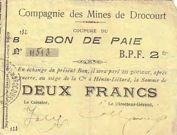 France 2 F Drocourt Cie. des mines Bon de paie