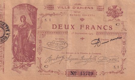 France 2 Francs - Chambre de Commerce d\'Amiens - 1914 - Série S.1 - P.7-3