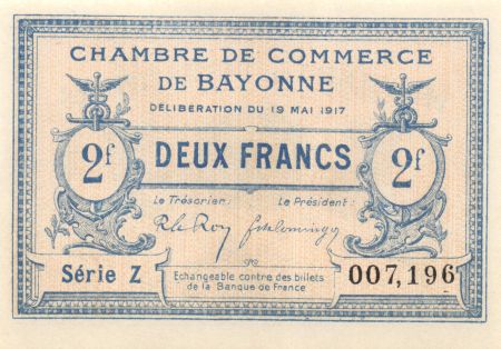France 2 Francs - Chambre de Commerce de Bayonne 1917 - P.NEUF