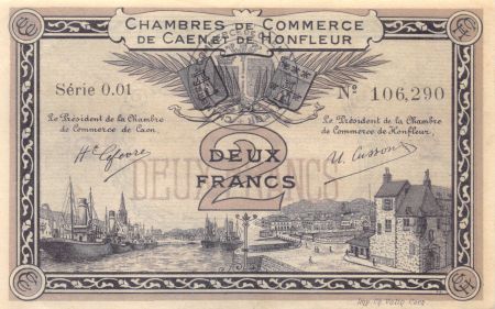 France 2 Francs - Chambre de Commerce de Caen et Honfleur 1915 - SPL