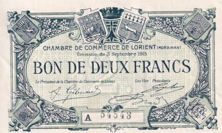 France 2 Francs - Chambre de commerce de Lorient - 1915 - Série A - P.75-22