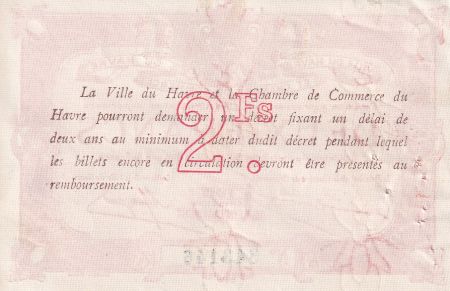 France 2 Francs - Chambre de commerce du Havre - 1917 - P.68-19