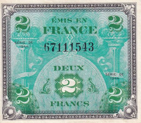 France 2 Francs - Drapeau - 1944 - Sans Série  - SUP+  - VF.16.01