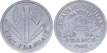 France 2 Francs - Etat Français Francisque - 1943 B - Beaumont - Le Roger