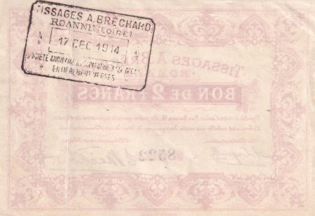 France 2 Francs - Tissage A. Bréchard - Roanne - 1914 - P.42-51