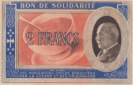 France 2 Francs Bon de Solidarité Pétain - Bol de Soupe 1941-1942 - Neuf - Série BK