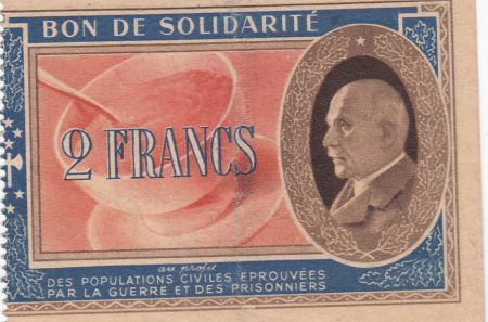 France 2 Francs Bon de Solidarité Pétain - Bol de Soupe 1941-1942 - Série BH