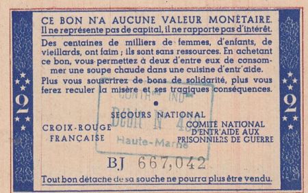 France 2 Francs Bon de Solidarité Pétain - Bol de Soupe 1941-1942 - SPL - Série BJ