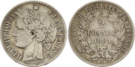 France 2 Francs Cérès - 1881 A Paris Argent