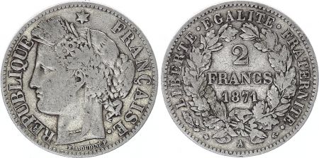 France 2 Francs Cérès - Gouvernement National - 1871 A Paris petit A
