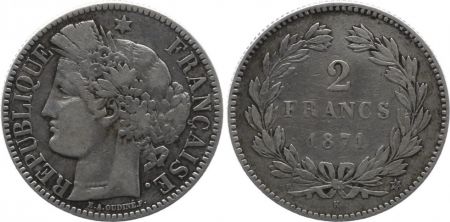 France 2 Francs Cérès - Gouvernement National - 1871 K Bordeaux sans légende