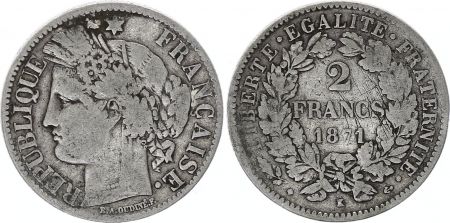 France 2 Francs Ceres - Gouvernement National -1871 K Bordeaux
