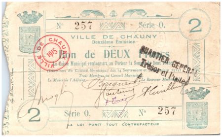 France 2 Francs Chauny Ville - 1914