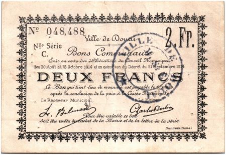 France 2 Francs Douai Commune - 1914