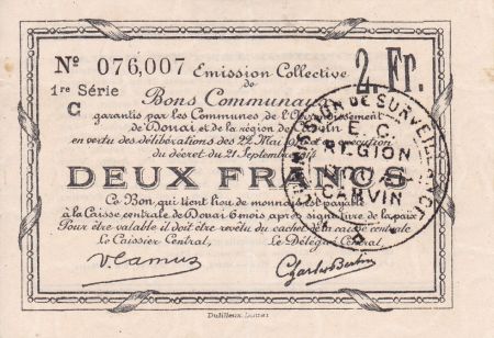 France 2 Francs Douai Commune - 1916