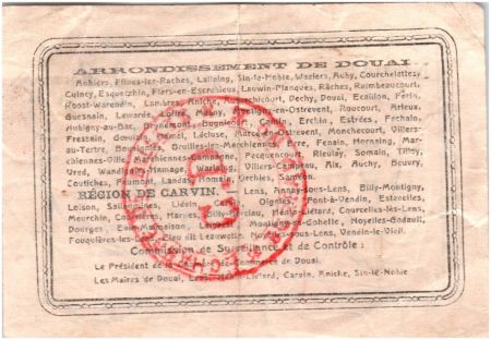 France 2 Francs Douai Commune - 1916
