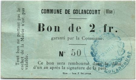France 2 Francs Golancourt Commune