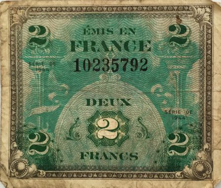 France 2 Francs Impr. américaine (drapeau) - 1944 - TB