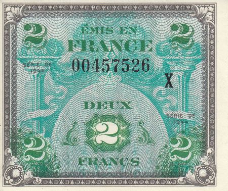 France 2 Francs Impr. américaine (drapeau) - 1944  série X 00457526