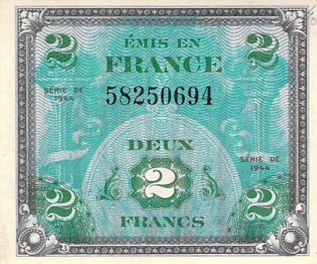 France 2 Francs Impr. américaine (drapeau) - 1944 Sans Série - P.NEUF
