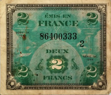 France 2 Francs Impr. américaine (drapeau) - 1944 Série 2 - TB