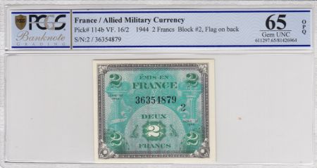 France 2 Francs Impr. américaine (drapeau) - 1944 Série 2 PCGS 65 OPQ