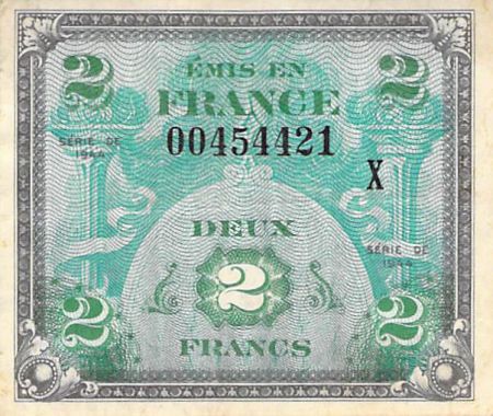 France 2 Francs Impr. américaine (drapeau) - 1944 Série X - TTB