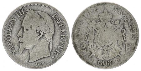 France 2 Francs Napoléon III - 1867 BB Strasbourg