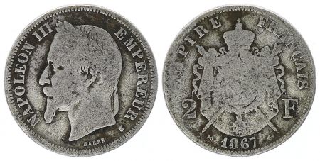 France 2 Francs Napoléon III - 1867 K Bordeaux