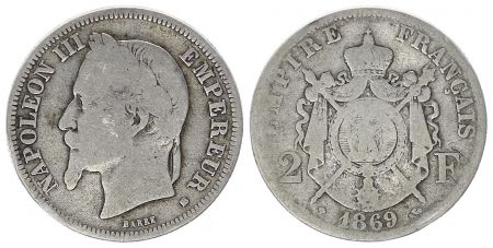 France 2 Francs Napoleon III - 1869 BB Strasbourg