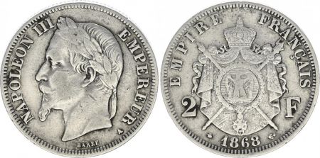 France 2 Francs Napoléon III - Armoiries 1868 A