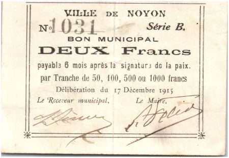 France 2 Francs Noyon Ville - 1915
