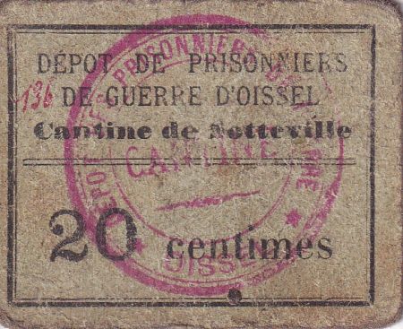 France 20 centimes - Cantine de Sotteville - Dépôt des prisonniers de guerre d\'Oissel