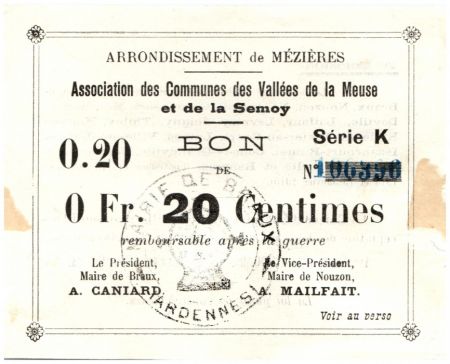 France 20 Centimes Braux Commune - 1914 - 1915